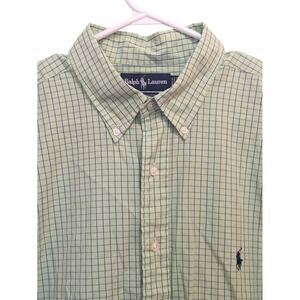 Ralph Lauren Men's 17.5 Green Blue Cotton Check Button Down Yarmouth Dress Shirt